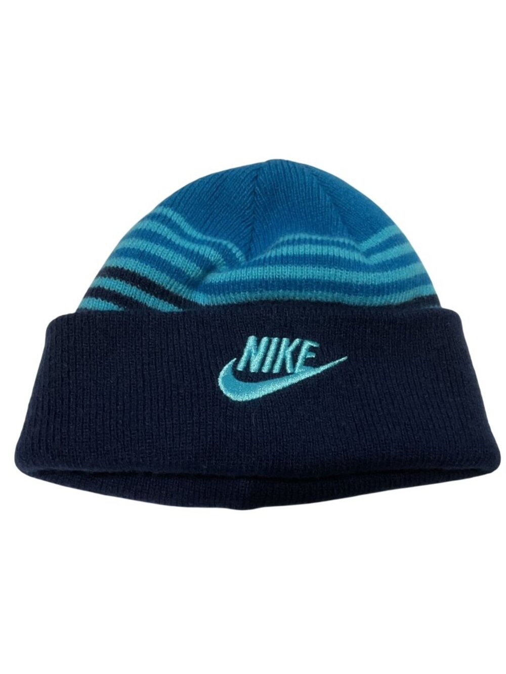 Nike Infant Blue & Navy Striped Knit Beanie With Embroidered Logo Acrylic